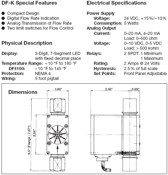 DF-K - Paddle Wheel Flowmeter with Setpoints